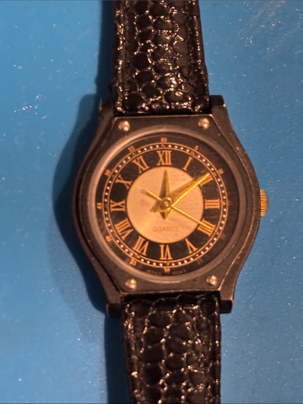 Women's Black and Gold Quartz Watch with Roman Numeral Dial